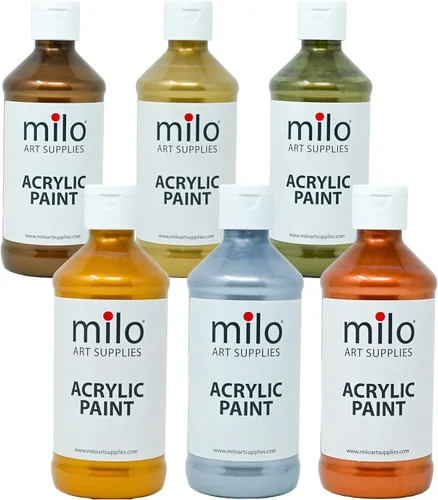 Miniatura 10 de milo Juego de 6 pinturas acrílicas fluorescentes Botellas de 4 onzas Paquete de pintura acrílica de colores neón para estudiantes Hecho