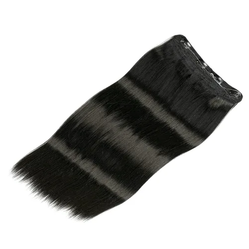 Miniatura 2 de Extensiones de cabello humano real con alambre invisible, alambre transparente, tamaño ajustable, 4 clips de seguridad, 18 pulgadas, negro, largo