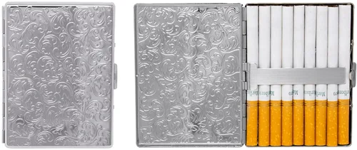 Juego de 2 cajas de cigarrillos ultra compactas de los años 100 chapadas en metal y caja de almacenamiento (plata victoriana)
