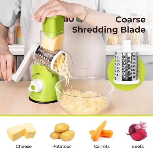 Miniatura 2 de Rallador de queso giratorio X Home para cocina, triturador con 3 cuchillas intercambiables, rallador giratorio con asa y base de succión fuerte