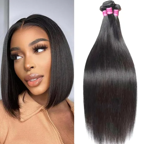 3 manojos de cabello humano lacio 100% sin procesar virgen brasileño paquetes de 10, 12, 14 pulgadas, mechones de cabello humano corto sin procesar,