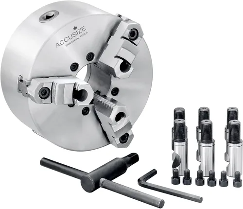 Miniatura 10 de Accusize Industrial Tools 6''/160mm 2-Piece Reversible Jaws 3-Jaw Chuck, D1-4, Direct Mount, 1.575'' Center Hole, 0559-0101