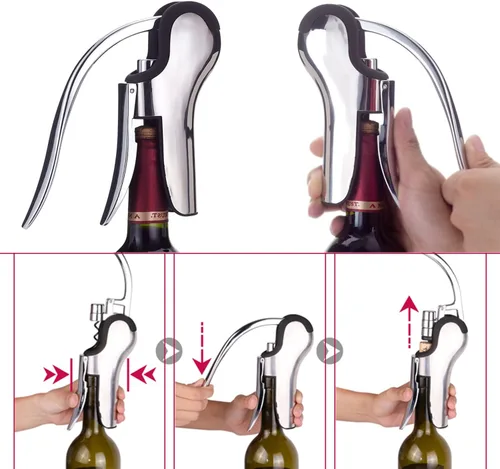 Miniatura 9 de KAYCROWN Abrebotellas de vino de acero inoxidable, sacacorchos de palanca vertical con diseño de cortador de lámina incorporado, sacacorchos de mano