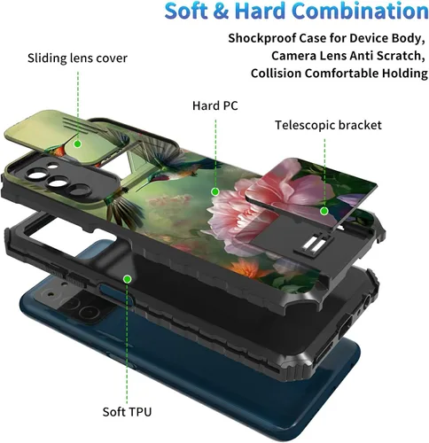 Miniatura 917 de Funda para Samsung Galaxy S22 Ultra 5G, Galaxy S22 Ultra con cubierta de cámara deslizante, funda resistente de doble capa con función atril Black