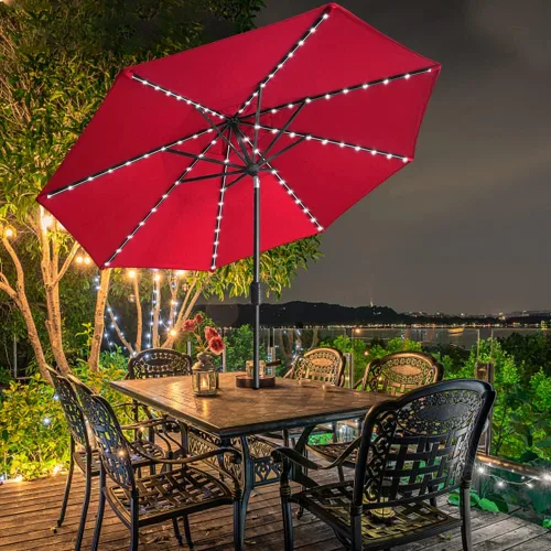 Miniatura 3 de EliteShade USA - Sombrilla solar de 9 pies / 2.74 metros, con 80 luces LED para patio, mesa al aire libre, con ventilación, logo rojo, no se