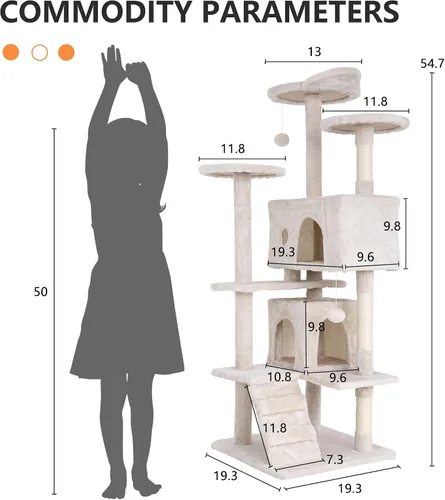 Miniatura 7 de Árbol alto para gatos, torre para gatos de 54 pulgadas, condominio grande para gatos escaladores, soporte de escalada con perchas superiores, casa