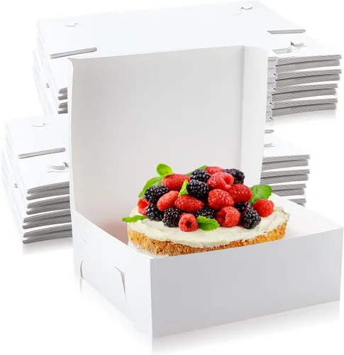 Miniatura 9 de Ireer 50 unidades de cajas de pastel blancas de 10 x 10 x 5 pulgadas, cajas de cartón para panadería para pasteles, galletas y postres