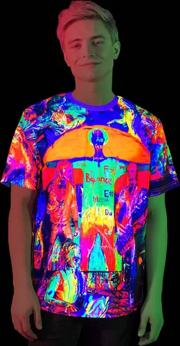Miniatura 2 de aofmoka - Camiseta ultravioleta hecha a mano, reactiva a luz negra, con impresión decorativa