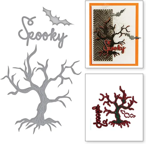 Miniatura 5 de Troqueles de metal para Halloween, espeluznante árbol marchito, troqueles de corte de murciélagos en relieve, plantilla para hacer tarjetas, álbumes