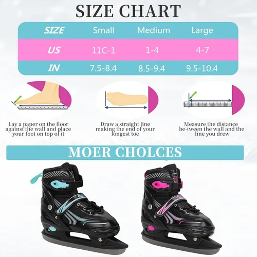 Miniatura 5 de Patines de hielo con 4 tamaños ajustables para niños, niñas, jóvenes, hombres, mujeres y principiantes - Patines de hockey