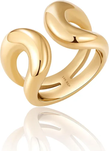 Anillo de oro grueso chapado en oro real de 14 quilates, anillos abiertos para mujeres y hombres, doble capa, de alto pulido, apilable, grueso,