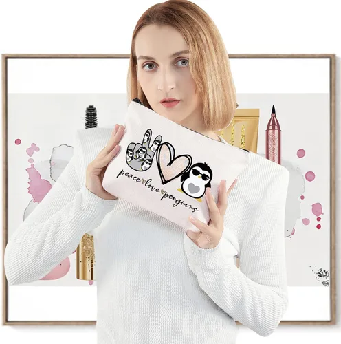 Miniatura 4 de LEVLO Pingüinos divertidos cosméticos maquillaje bolsa de regalo amante de los animales paz amor pingüinos maquillaje cremallera bolsa de pingüinos