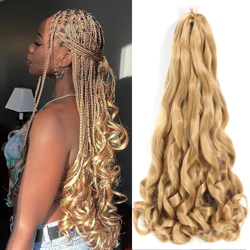 Miniatura 49 de Cabello Rizado Francés para Trenzar de 18 Pulgadas, 8 Paquetes Color Borgoña - Cabello para Trenzar Pre-Estirado con Rebote - Extensiones de Cabello