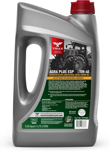 Miniatura 2 de TRIAX Agra Plus ESP 15W-40 CK-4 Syn-Blend - Aceite de motor diésel para equipos agrícolas y todoterreno, con licencia API Fo