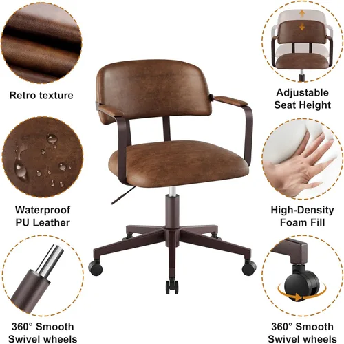 Miniatura 3 de Silla de escritorio moderna de mediados de siglo con diseño de madera curvada de nogal, silla retro de oficina en casa con altura ajustable, giro