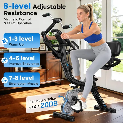 Miniatura 5 de pooboo - Bicicleta de ejercicio plegable, bicicleta estática vertical plegable, bicicleta magnética para interiores X-Bike con resistencia ajustable