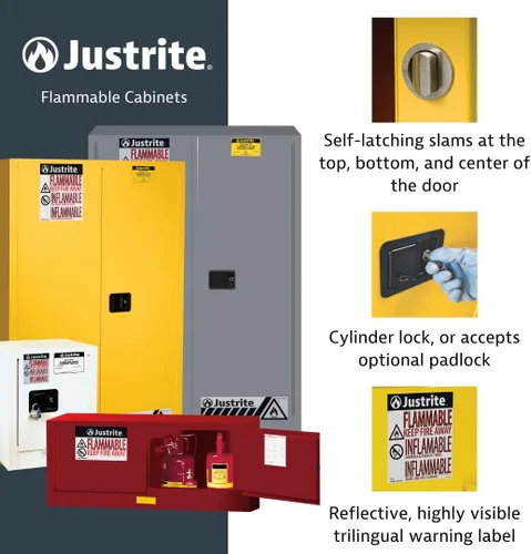 Miniatura 3 de Justrite 890200 - Gabinete para almacenamiento de seguridad, de tamaño pequeño, para almacenar productos inflamables, manual, con 1 puerta, de acero