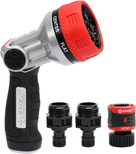 Eden 94805 Boquilla de Manguera de Jardín de Servicio Pesado con Control de Pulgar de Metal, Rociador de Agua de Alta Presión con 7 Patrones