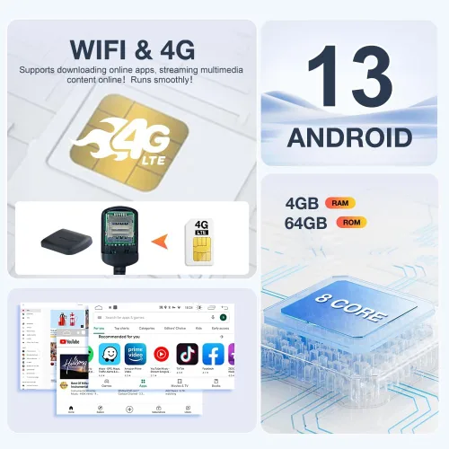 Miniatura 4 de Android 13 8-Core 4GB+64GB Estéreo de Coche de Doble DIN, Radio de Coche con Pantalla Táctil Flotante Desmontable de 10.6 Pulgadas con Carplay