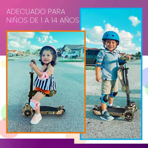 Miniatura 3 de Hurtle Patinete de 3 ruedas para niños, luces LED de ruedas, manubrio ajustable de inclinación para dirigir y asiento plegable, paseo sentado