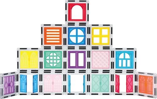 Miniatura 3 de PicassoTiles Paquete de 100 azulejos magnéticos + 40 piezas de clip para ventanas y puertas: STEAM juego educativo para juegos de construcción