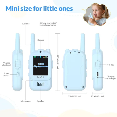 Miniatura 2 de Mafiti Juguetes para niños y niñas de 3, 4, 5, 6, 7, 8 años, mini video walkie talkies para niños, paquete de 2 unidades, recargable, rango de 1000