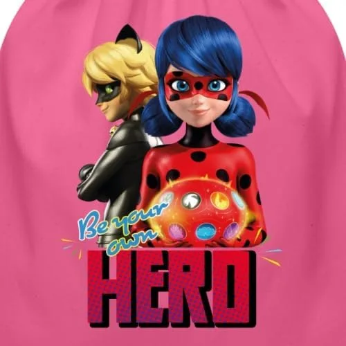 Miniatura 2 de Spreadshirt Miraculous Merchandise Be Your Own Hero Ladybug Cat Noir Bolsa de algodón con cordón, Rosado, talla única
