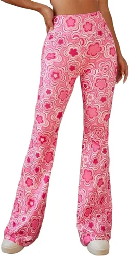 Pantalones acampanados de los años 70 para mujer, traje EDC Rave Festival de cintura alta, parte inferior acampanada, bohemios, lindos pantalones de