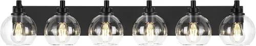 Miniatura 22 de Accesorios de iluminación de baño, luz de tocador mate negra de 2 luces, apliques de pared modernos con pantalla de globo de vidrio transparente
