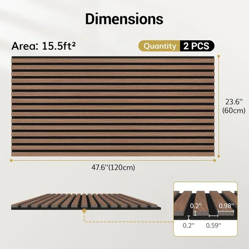 Miniatura 3 de TONOR Paneles acústicos de madera para pared con listones de madera, paquete de 2 paneles acústicos de 47.2 x 23.6 pulgadas, paneles acústicos