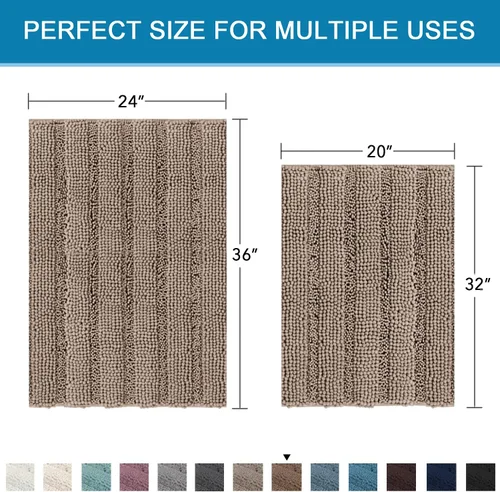 Miniatura 118 de H.VERSAILTEX Alfombras de baño para cuarto de baño, antideslizantes, tapetes de baño extragruesos, de felpilla, a rayas, alfombra de 20" x 32