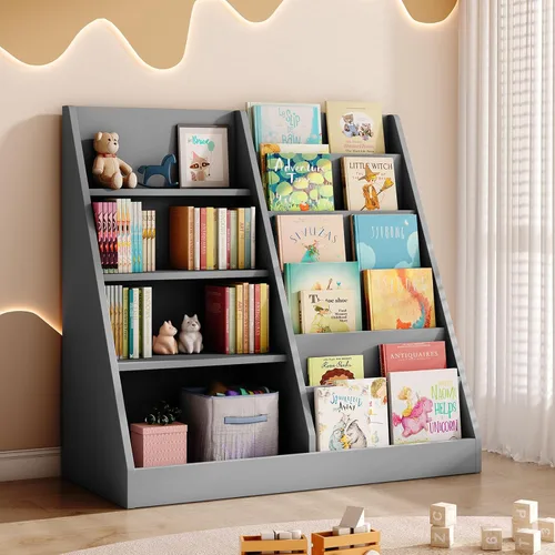 Miniatura 17 de Tatub Estantería de madera para niños de 6 niveles y almacenamiento de juguetes, organizador de juguetes para niños con estantes para libros, Blanco