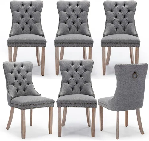 Miniatura 135 de Juego de 4 Sillas de Comedor de Terciopelo Tapizadas con Capitoné, Sillas Laterales de Cocina con Ribete de Tachuelas y Patas Chapadas en Oro