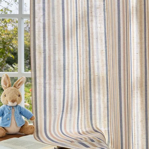 Miniatura 11 de Vangao Cortinas de lino a rayas para sala de estar, dormitorio, casa rural con estampado de rayas de tictac, cortinas impresas con ojales