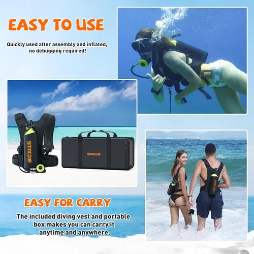Miniatura 3 de SMACO Mini tanque de buceo 1.9L Capacidad de buceo Tanque de oxígeno hasta 30 minutos Respiración subacuática Pequeño Tanque de Buceo Kit con Caja