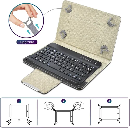 Miniatura 5 de DETUOSI Funda universal para tableta Android de 8.0 pulgadas con teclado, teclado Bluetooth inalámbrico extraíble + funda de piel sintética +