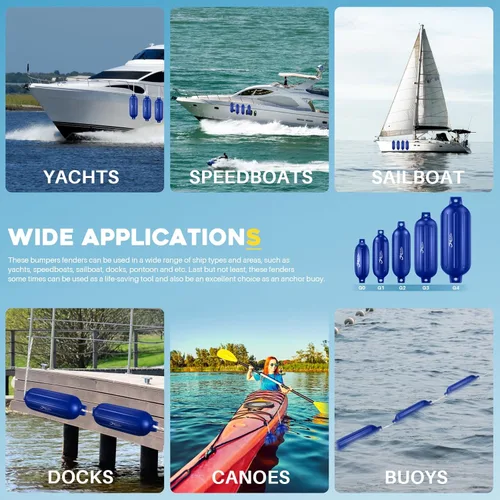 Miniatura 7 de Defensas para Barco Paquete de 4 de 8.5 x 27 Pulgadas Acanaladas con Ojos Gemelos Defensas Parachoques para Barco para Atraque, Viene con Cuerdas