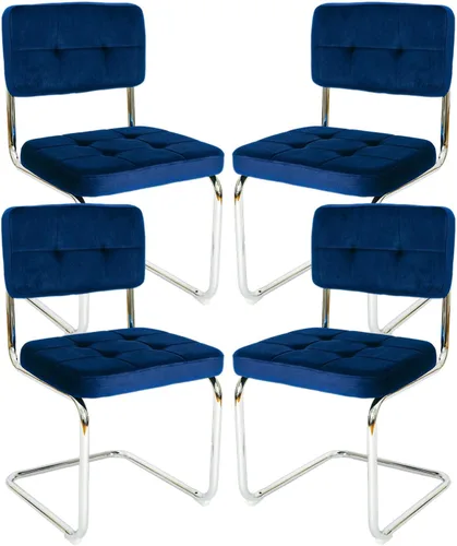 Miniatura 18 de CangLong Juego de 2 sillas de comedor de terciopelo, sillas de comedor de ratán con patas de metal y respaldo de ratán de malla natural, sillas