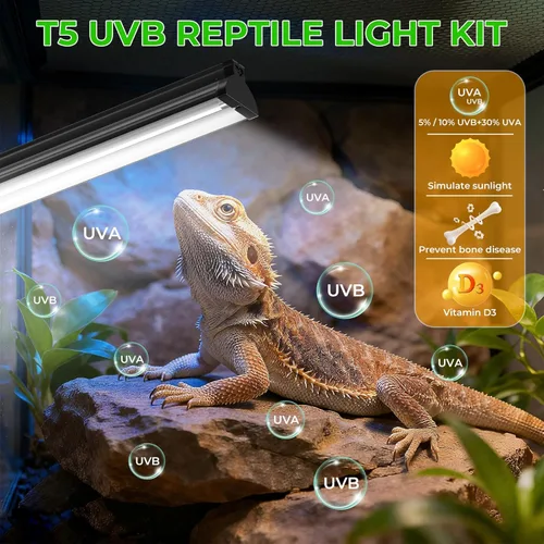 Miniatura 3 de Lustaled Kit combinado de luz para reptiles T5 UVB de 22 pulgadas y 24 W para reptiles tropicales y del desierto, UVB 5.0 conmutable, UVB 10.0