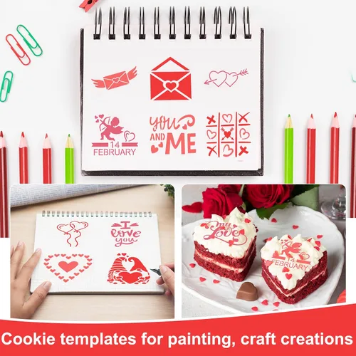 Miniatura 4 de Teling 80 plantillas de amor de corazón de San Valentín para pintar de 3 x 3 pulgadas, plantillas de dibujo reutilizables de San Valentín