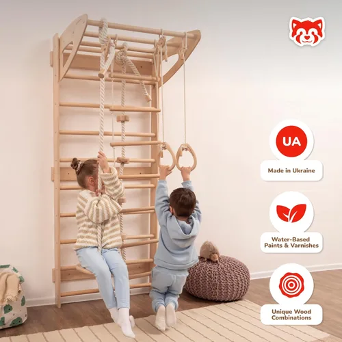 Miniatura 3 de Escalera sueca para niños para juegos activos en interiores, barra de dominadas ajustable, escalera de cuerda, anillos de gimnasia, cuerda
