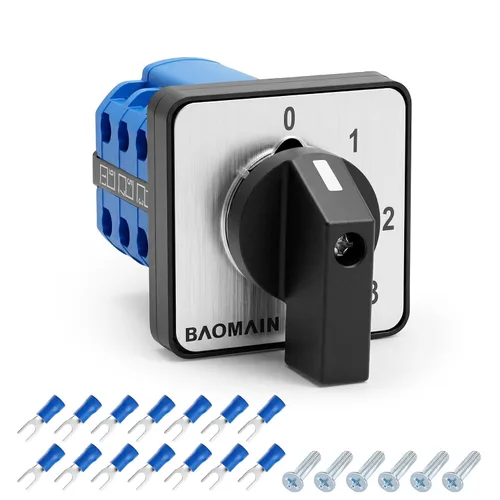 Miniatura 13 de Baomain Interruptor de cambio rotativo, 20A 3 posiciones, selector de leva de 8 terminales con selección de circuito 1-0-2, certificado UL