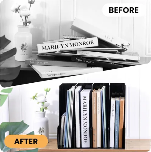 Miniatura 5 de Vertical Magazine File Holder, Black File Organizer Desk Organizer and Storage Bins Holding for Magazines, Binders, Notebooks, Envelopes, Plastic