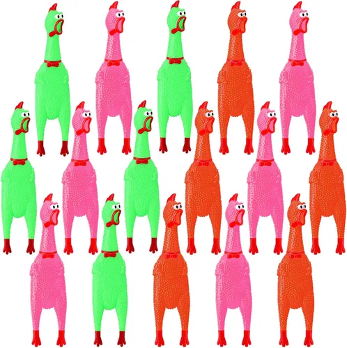 Sratte Paquete de 16 juguetes de pollo gritando a granel, juguetes de pollo chirriantes de goma grandes para mascotas, regalos para masticar, broma,