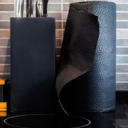 Miniatura 3 de Renova Toalla de papel negra de 2 capas, 120 hojas altamente absorbentes, certificado FSC, diseño sostenible, perfecta para el hogar u oficina