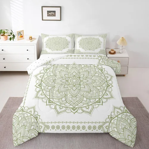 Miniatura 20 de Erosebridal Chic - Juego de edredón de flores tamaño Queen, juego de ropa de cama estética con mandala, juego de edredón gris turquesa, juego