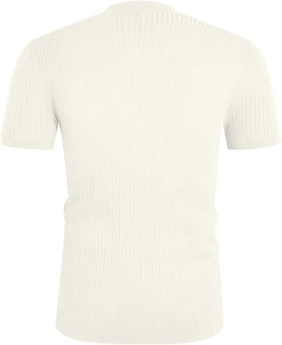 Miniatura 3 de Pretifeel Suéter de manga corta para hombre, cuello alto, básico, liso, ajustado, de punto