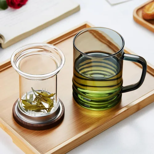Miniatura 3 de Taza de Té de Vidrio Unbreakable con Infusor y Tapa 14.5 fl oz, Taza de Té Resistente al Calor de Vidrio Borosilicato para Té en Flor y de Hojas