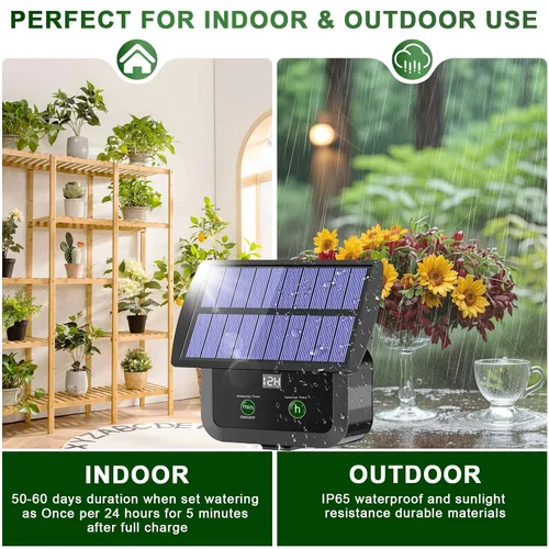 Miniatura 4 de Kit de sistema de riego por goteo solar con pantalla LCD, 30 modos de trabajo y 10 intervalos de riego, kit de riego por goteo alimentado por
