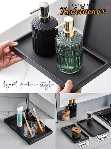 Miniatura 5 de Bandeja de maquillaje de cerámica Redelaenor, soporte de accesorios de baño negro para organizador de fregadero de cocina y bandeja decorativa
